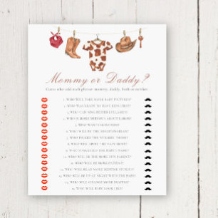 Papier Baby-shower cow-boy - jeu maman ou papa