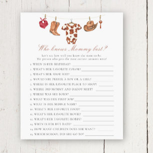 Papier Baby-shower cow-boy - Qui connaît le mieux maman