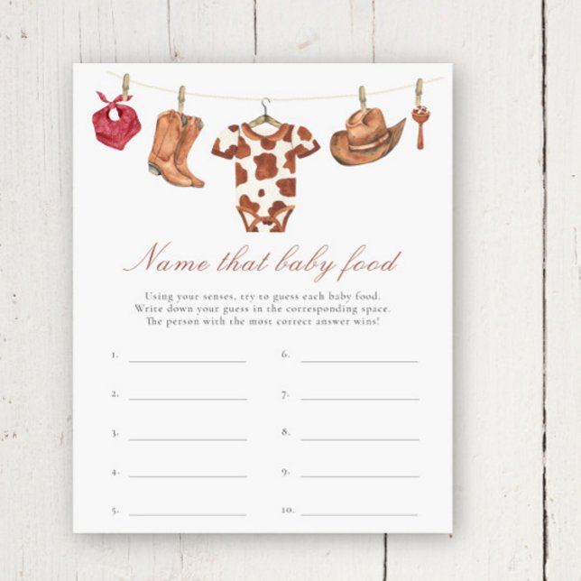 Papier Baby shower cowboy - Devinez la nourriture pour bé (Créateur téléchargé)