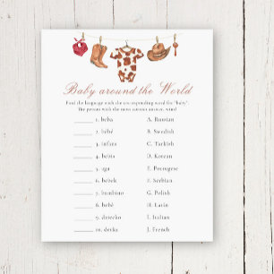 Papier Baby shower cowboy - Jeu bébé autour du monde