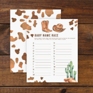 Papier Baby shower Cowboy - jeu de course de nom de bébé