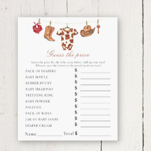 Papier Baby-shower cowboy - Jeu de devinette de prix