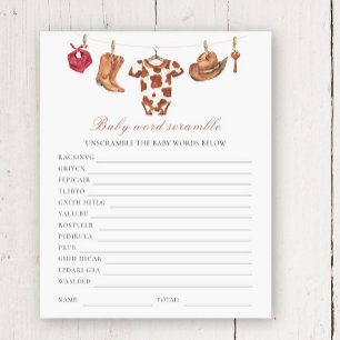 Papier Baby shower cowboy - Mots mêlés pour bébé