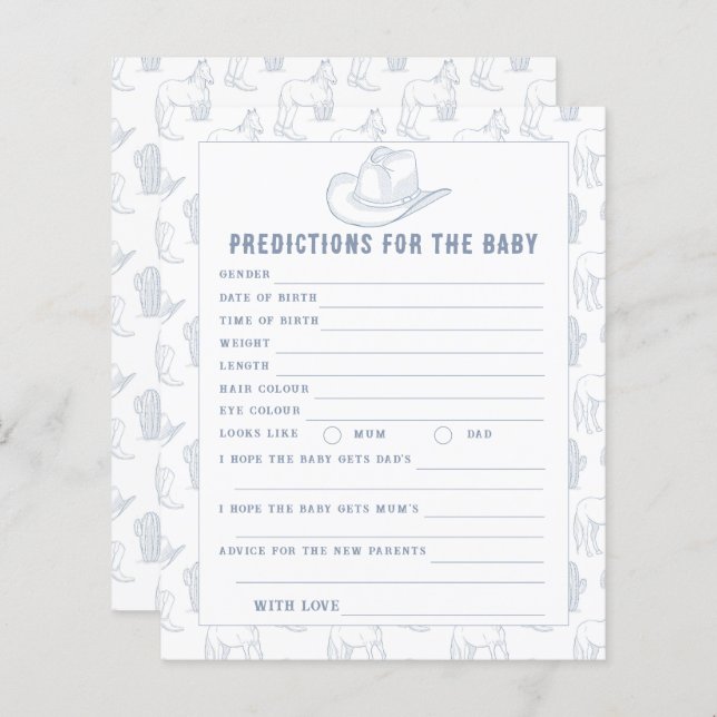 Papier Baby shower Cowboy - prédictions et conseils pour  (Devant / Derrière)