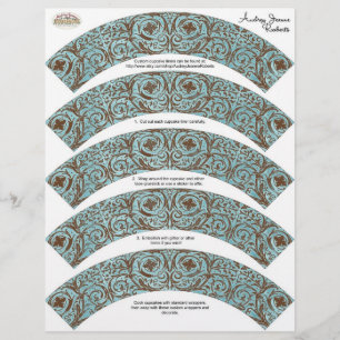 Papier Baby shower Cupcake Wrappers - Blue Brown Damask