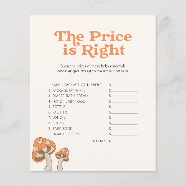 Papier Baby shower Cute Champignons - Jeu - Devinez Le Pr (Devant)