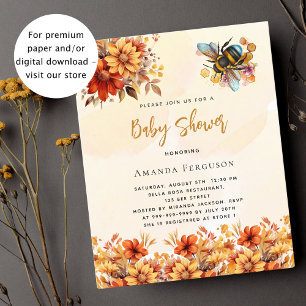 Papier Baby shower d'abeilles orange florales invitation