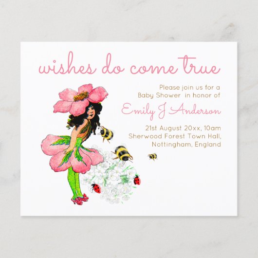 Papier Baby shower d'abeilles roses Fairy vintages (Devant)