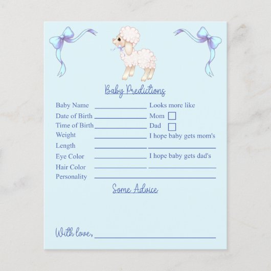 Papier Baby shower D'Agneau Bleu Prédictions Et Conseils (Devant)