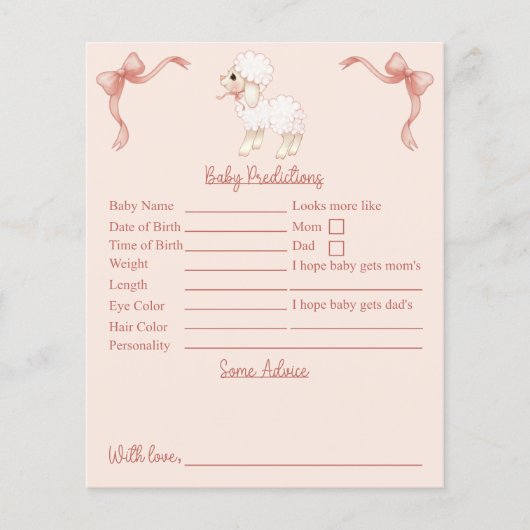 Papier Baby shower D'Agneau Rose Prédictions Et Conseils (Devant)