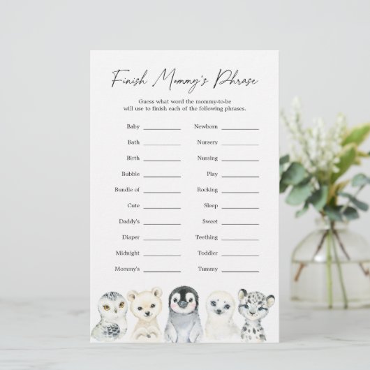 Papier Baby shower d'animaux arctiques terminer la phrase (Debout devant)