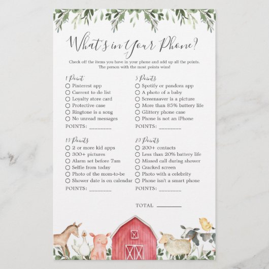 Papier Baby shower d'animaux de ferme Ce qui se trouve da (Devant)