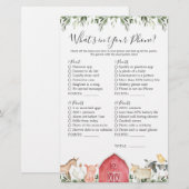 Papier Baby shower d'animaux de ferme Ce qui se trouve da (Devant / Derrière)