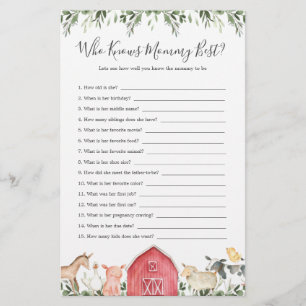 Papier Baby shower d'animaux de ferme qui connaît maman m