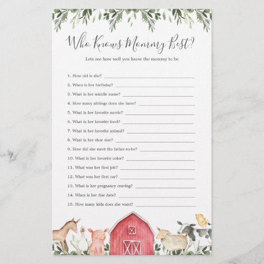 Papier Baby shower d'animaux de ferme qui connaît maman m (Devant)