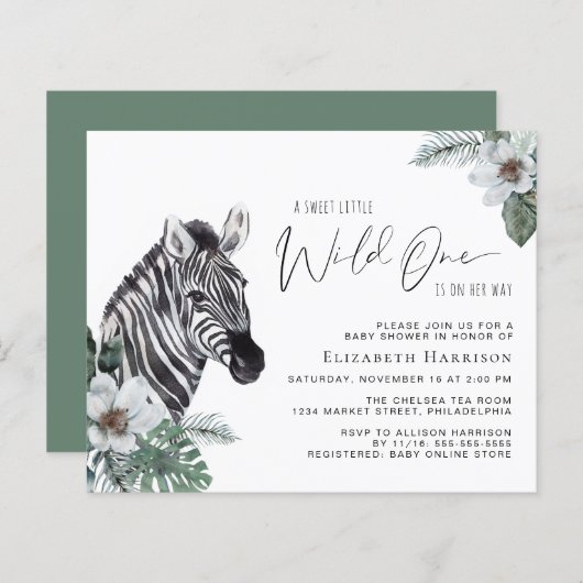 Papier Baby shower d'aquarelle Zebra Boho (Devant / Derrière)