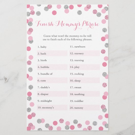 Papier Baby shower d'argent rose terminer le jeu de mots  (Devant)