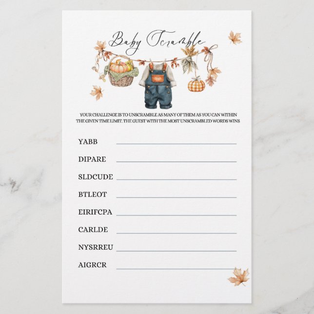 Papier Baby shower d'automne Citrouille moderne Jeu (Devant)