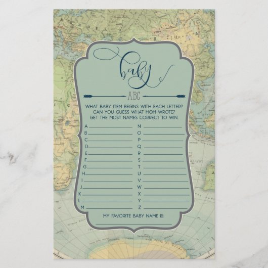 Papier Baby shower d'aventure Jeu ABC Nom Jeu (Devant)