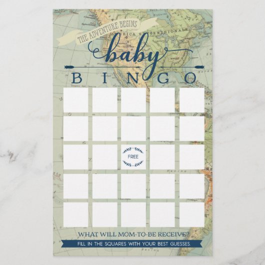 Papier Baby shower d'aventure Jeu de Bingo (Devant)