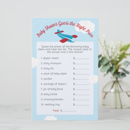 Papier Baby shower d'avion devinez juste prix (Debout devant)