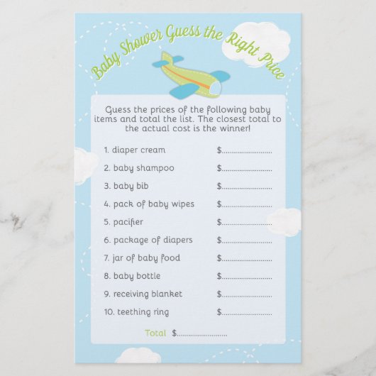 Papier Baby shower d'avion Retro Devis au juste prix jeu (Devant)
