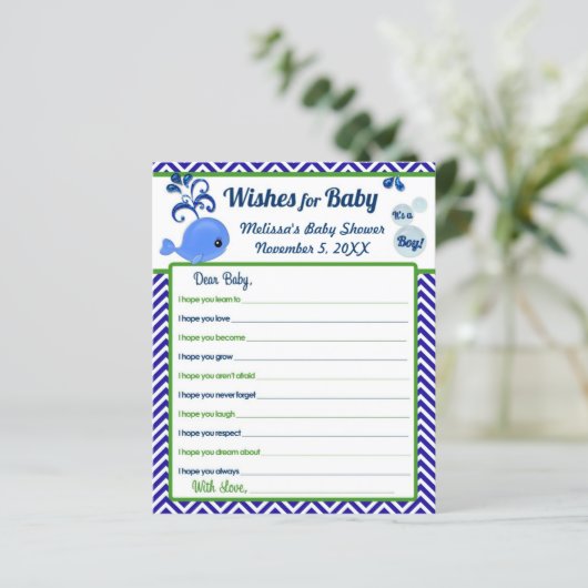 Papier Baby shower de baleine bleue Voeux pour conseil bé (Debout devant)