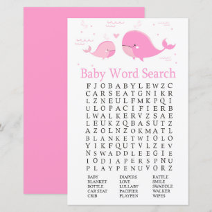 Papier Baby shower de baleine rose Mot de recherche Jeu