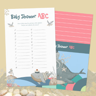 Papier Baby shower de baleine rose Nautique ABC Noms jeu