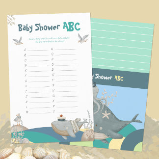 Papier Baby shower de baleines nautiques vertes ABC Noms 