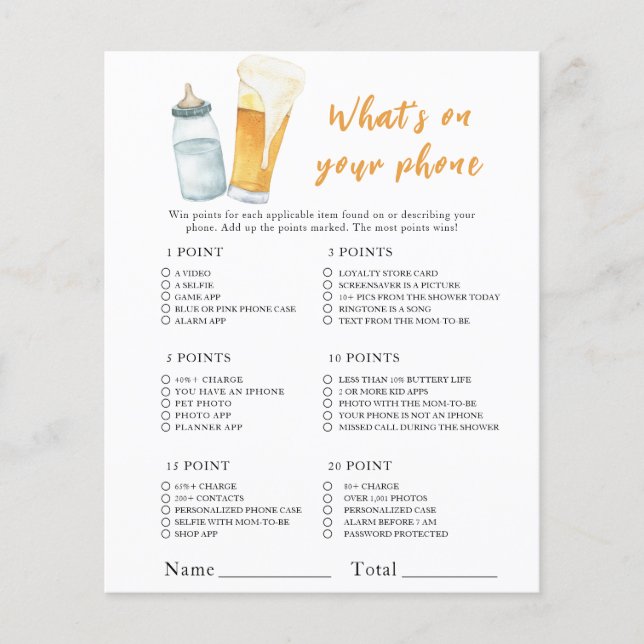 Papier Baby shower de bière - Ce qui est sur votre jeu de (Devant)