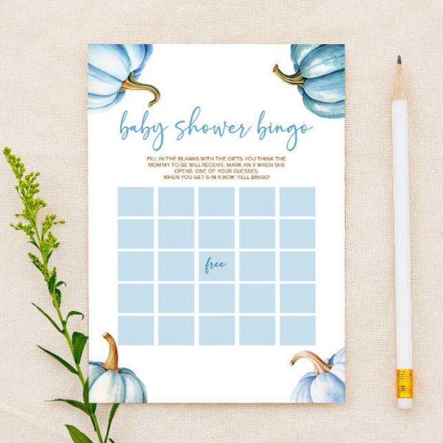 Papier Baby shower de Bingo Automne Citrouille Bleu Jeu (Créateur téléchargé)