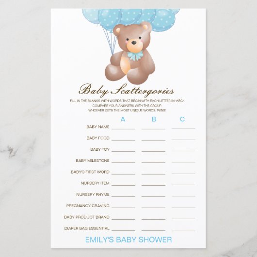 Papier Baby shower de catégories pour bébés Jeu IMPRIMÉ (Devant)