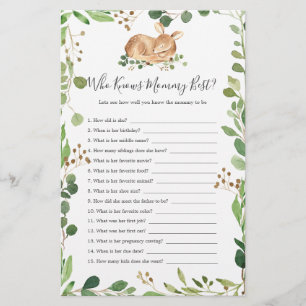 Papier Baby shower de cerfs qui connaît maman mieux