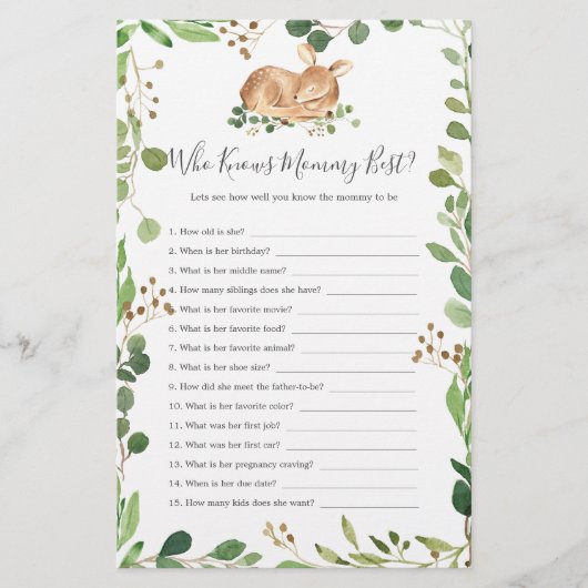Papier Baby shower de cerfs qui connaît maman mieux (Devant)