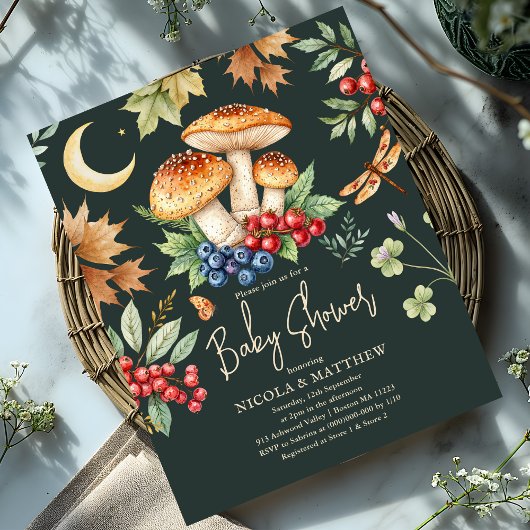Papier Baby shower de champignons des bois Invitation bud
