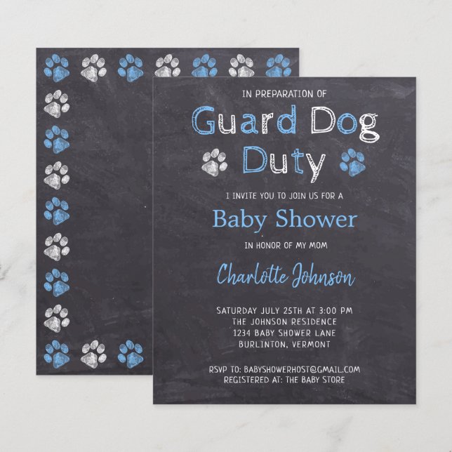 Papier Baby shower de chien bleu de garde budgétaire (Devant / Derrière)