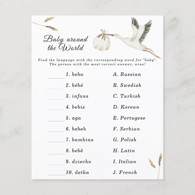 Papier Baby shower de cigogne - Bébé autour du monde jeu (Devant)