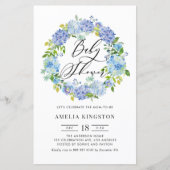 Papier Baby shower de couronne bleu Hydrangea Invitation (Devant)
