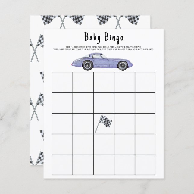 Papier Baby shower de course jeu de bingo (Devant / Derrière)