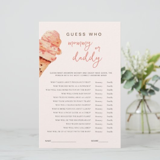 Papier Baby shower de crème glacée Devinez Qui jeu (Debout devant)