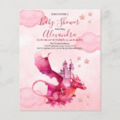 Papier Baby shower de dragon rose aquarelle budgétaire (Devant)