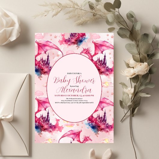 Papier Baby shower de dragon rose aquarelle budgétaire