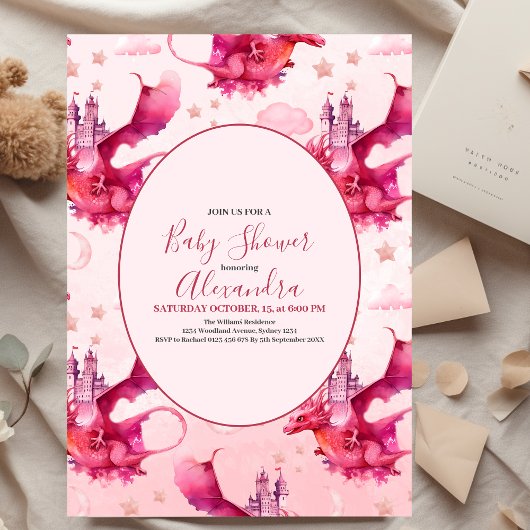 Papier Baby shower de dragon rose aquarelle budgétaire