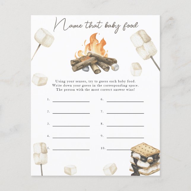 Papier Baby shower de feu de camp - Nom de l'aliment pour (Devant)