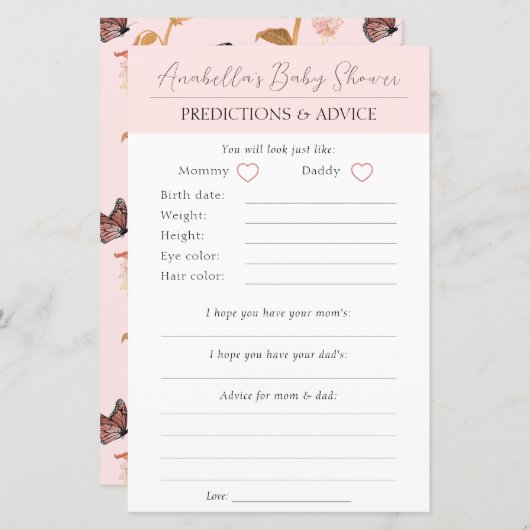 Papier Baby shower de filles papillon rose moderne Boho (Devant / Derrière)