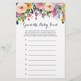 Papier Baby shower de fleurs Guess the Baby Food Game