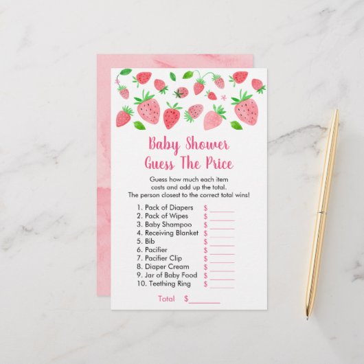 Papier Baby shower De Fraise Devine Le Jeu De Prix (Devant/Arrière en situation)
