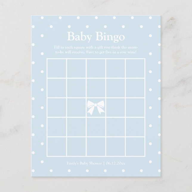 Papier Baby shower de garçon Pois classique Jeu de bingo (Devant)
