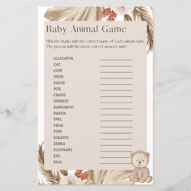 Papier Baby shower de grossesse Baby Animal Jeu (Devant)